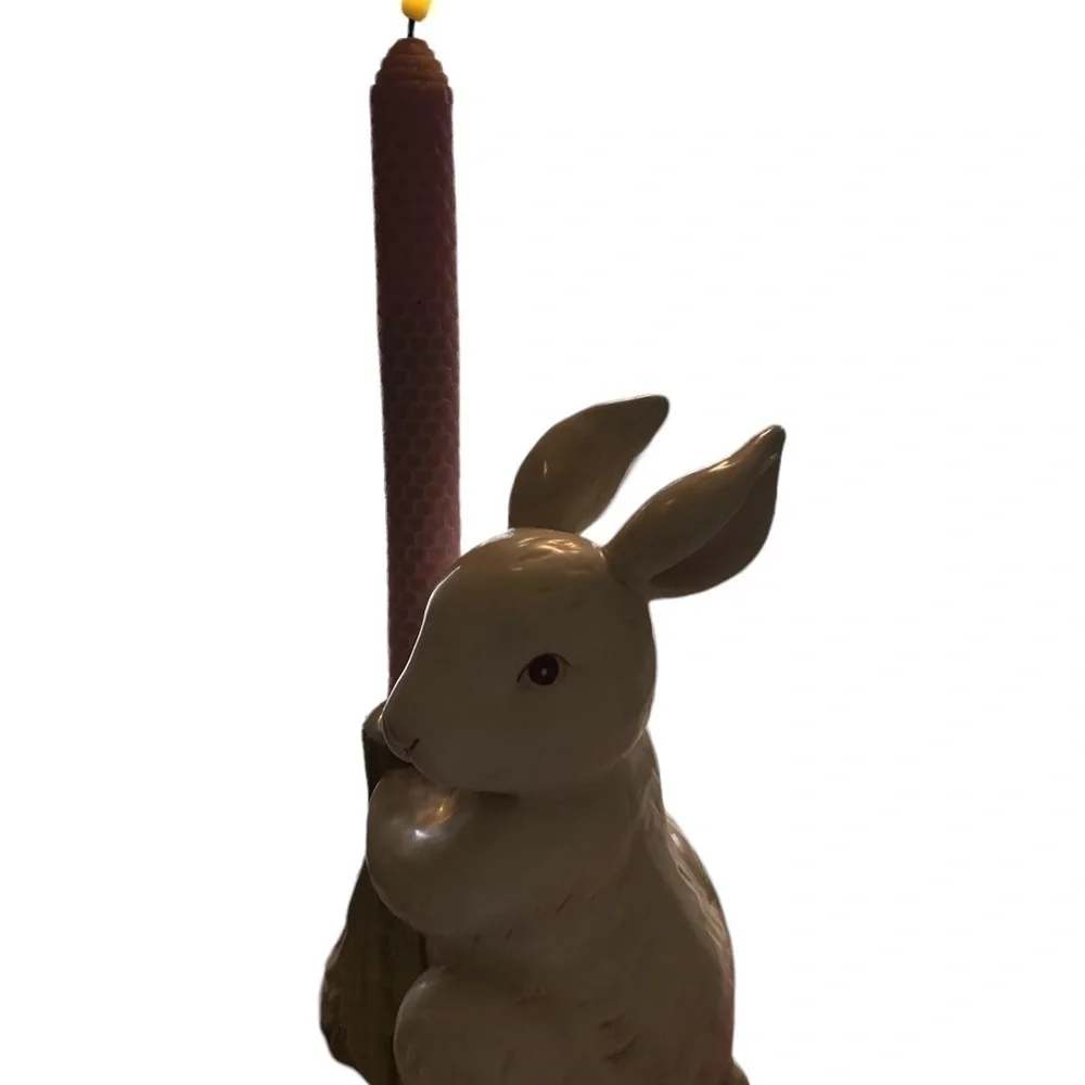 Vtg Department 56 Bunny Rabbit Taper Candlestick Holder Signs Of Spring Easter.